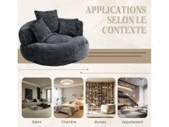 Puf Sillón Alto Negro - Modelo Grande - Incluye 3 Cojines - Ultra Suave y Multiusos - para Adultos y Niños