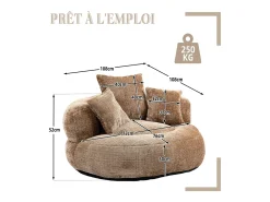 Puf Sillón Alto Taupe - Modelo Grande - Incluye 3 Cojines - Ultra Suave y Multiusos - para Adultos y Niños
