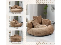 Puf Sillón Alto Taupe - Modelo Grande - Incluye 3 Cojines - Ultra Suave y Multiusos - para Adultos y Niños