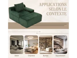 Puf Sillón Gigante con Reposapiés - Sofá de 1 Plaza en Pana - Confort Óptimo para Salón, Dormitorio o Oficina