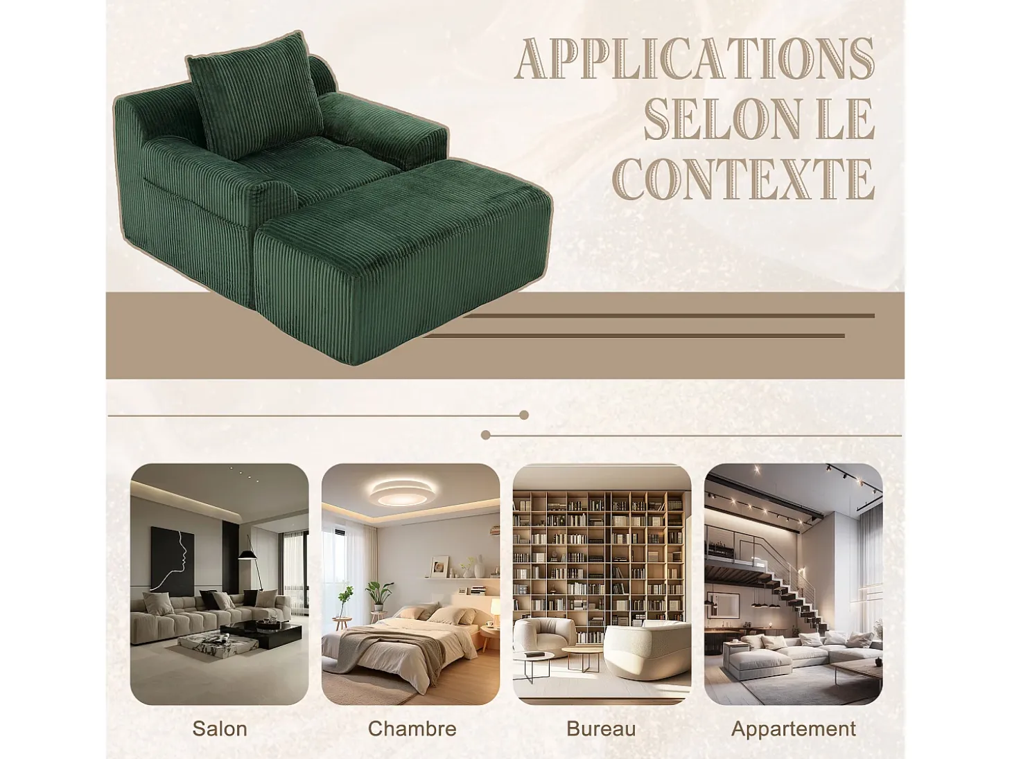 Puf Sillón Gigante con Reposapiés - Sofá de 1 Plaza en Pana - Confort Óptimo para Salón, Dormitorio o Oficina