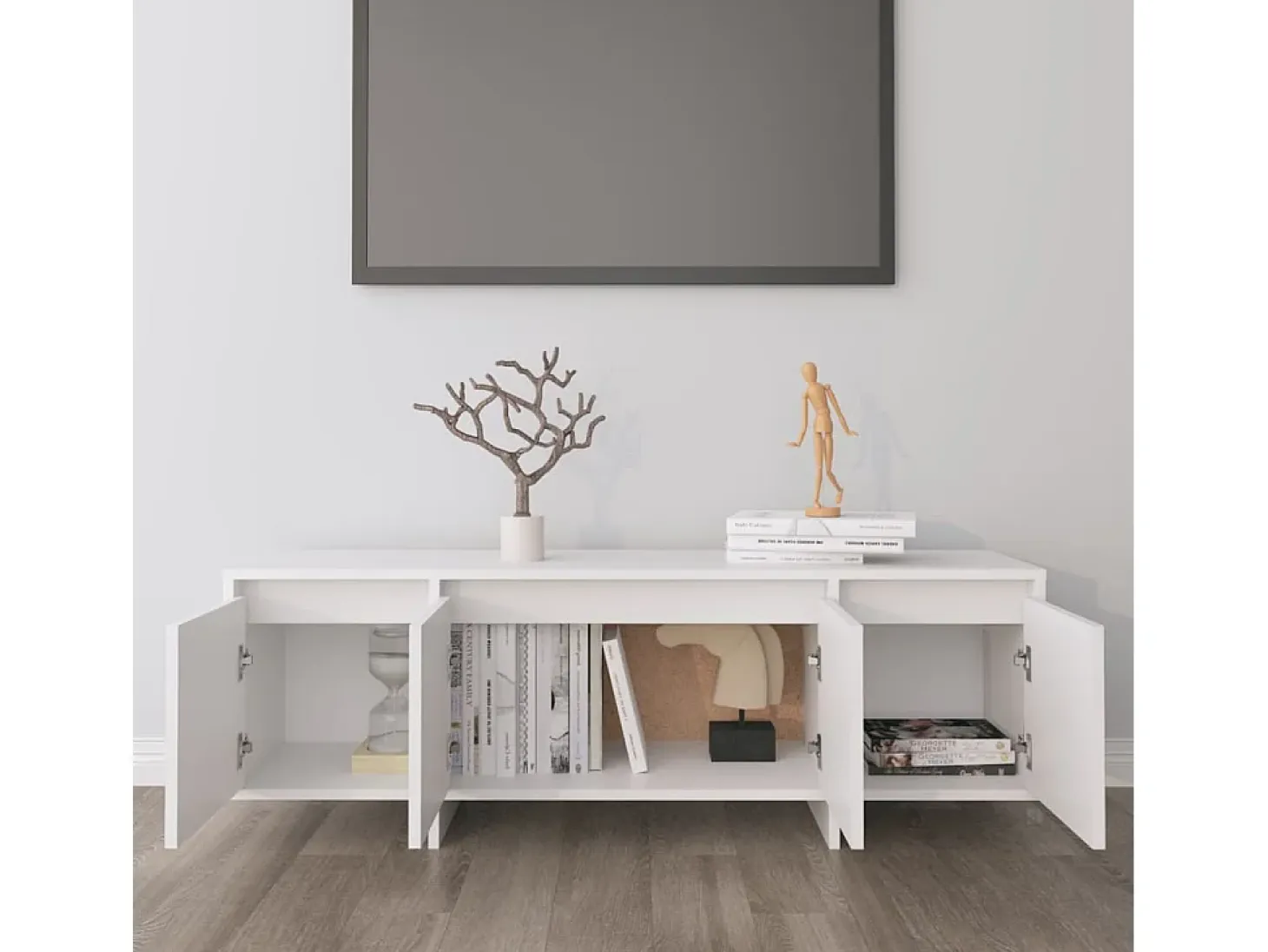 Qirin Mueble para TV madera contrachapada blanco 120x30x40,5 cm