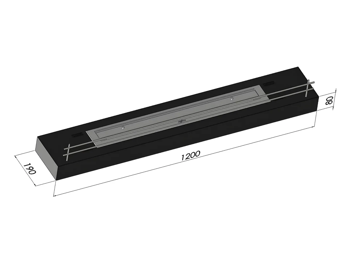 Quemador de bioetanol insertable de encimera negro mate en acero inoxidable de 120 cm con cristal