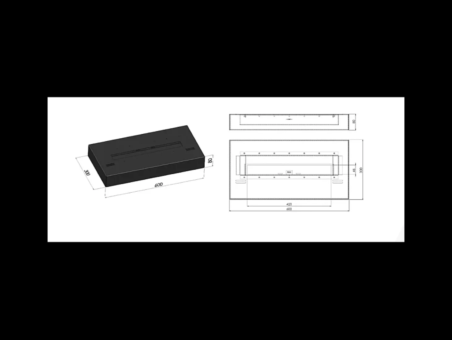 Quemador de bioetanol insertable de encimera negro mate en acero inoxidable 60cm