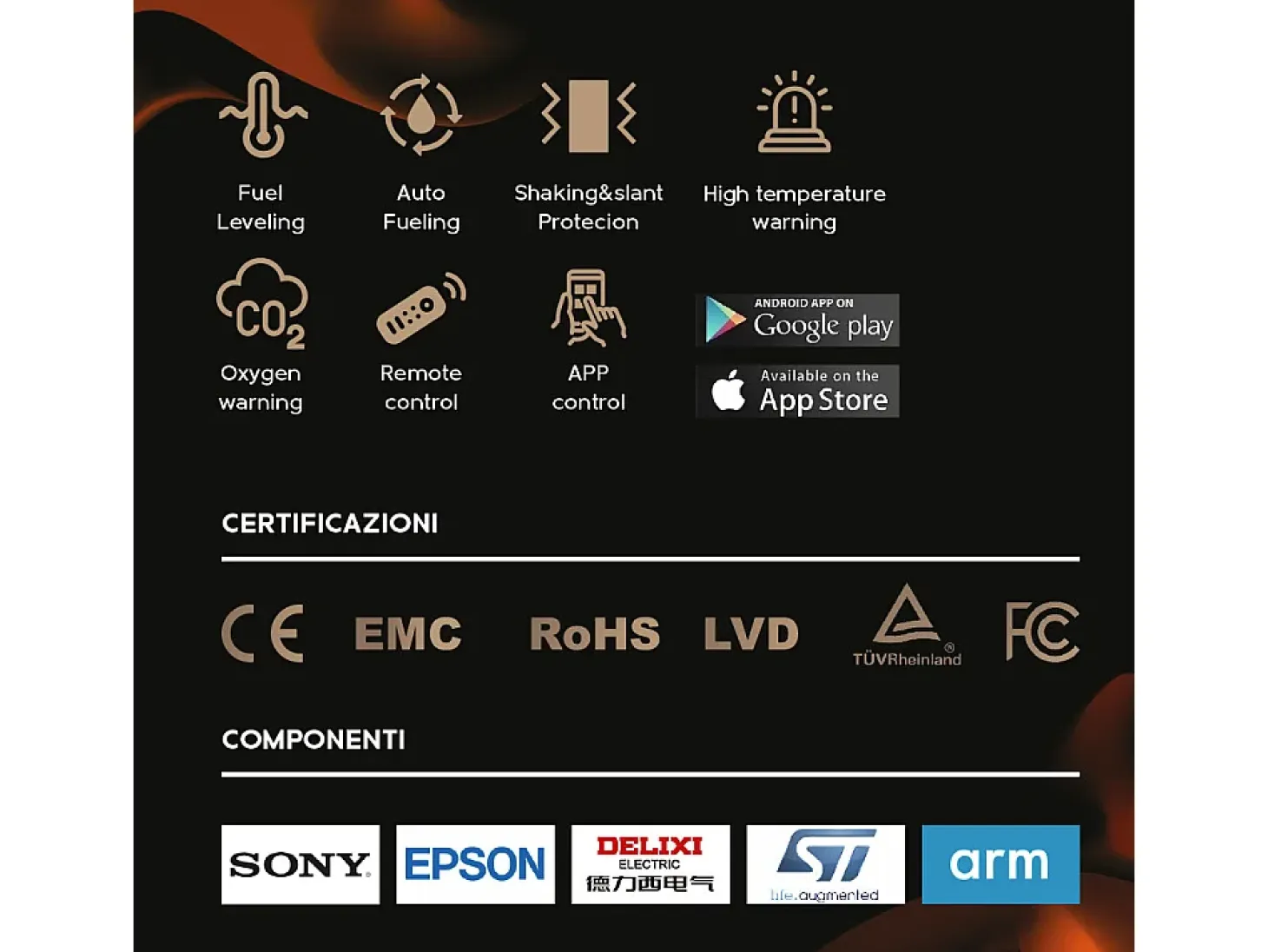 Quemador de bioetanol Smart APP automático de empotrar insertable 100 PRO-LINE