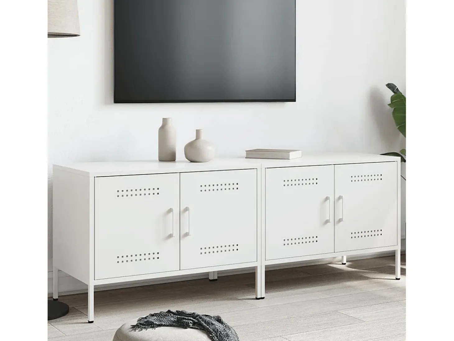 Raena Muebles de TV 2 piezas acero blanco 68x39x50,5 cm