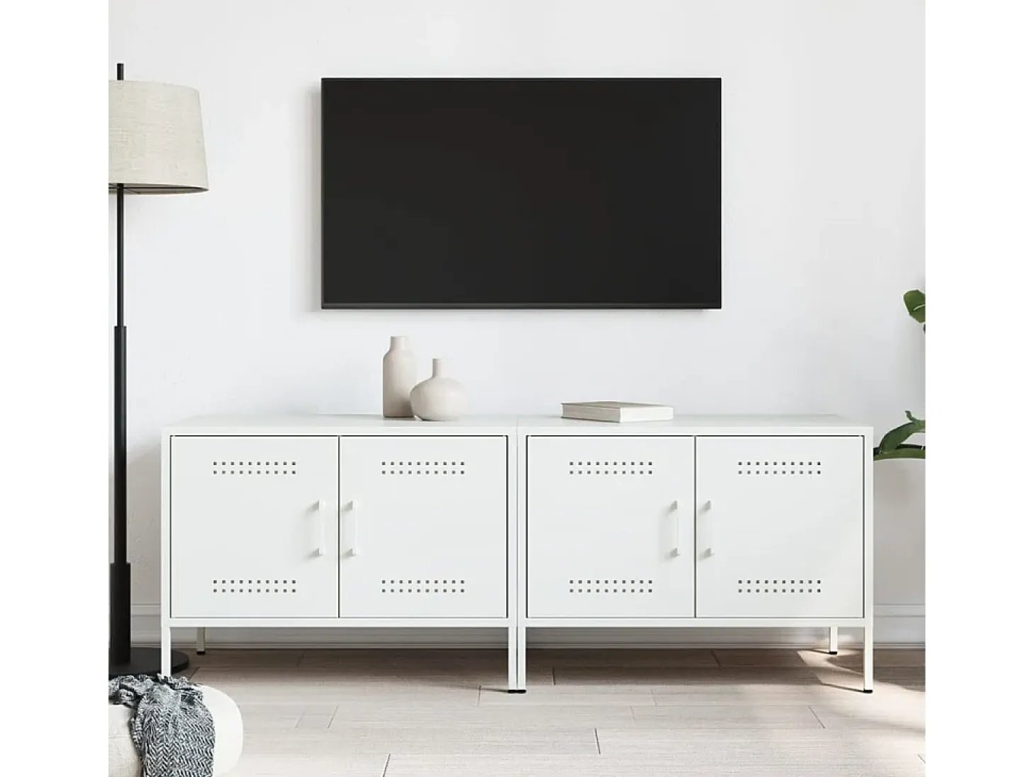 Raena Muebles de TV 2 piezas acero blanco 68x39x50,5 cm
