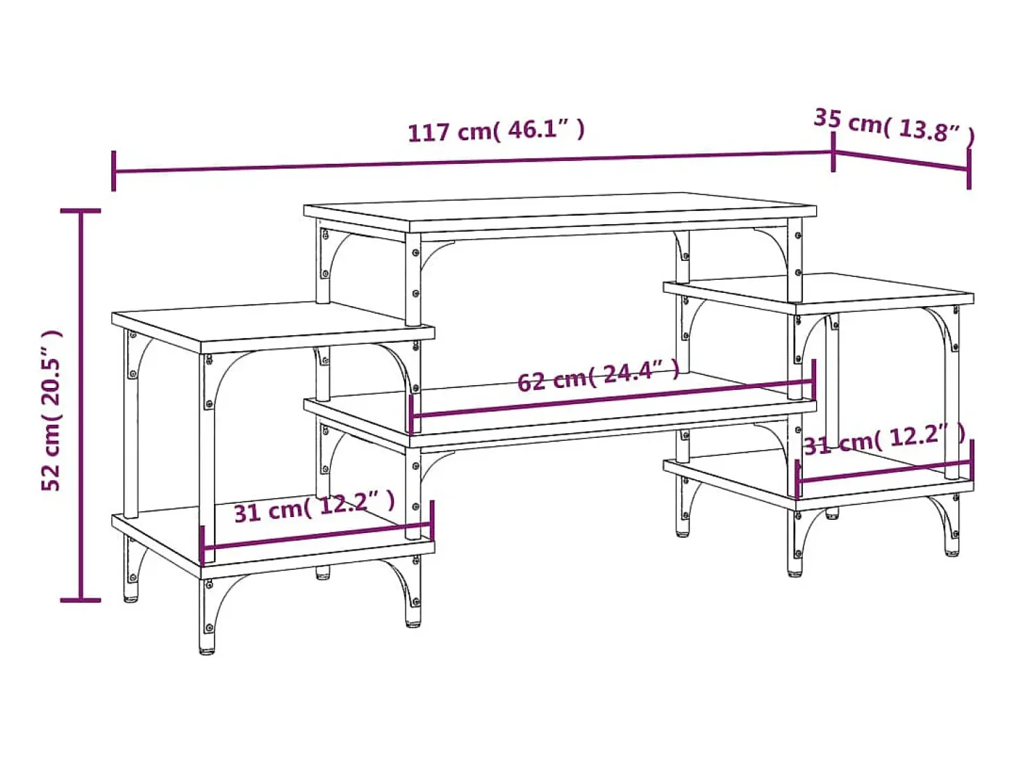Rebecq Mueble para TV madera contrachapada gris Sonoma 117x35x52 cm