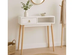 Recibidor Anzio entrada 1 cajón y 1 hueco blanco y madera claro 60x80x30 cm