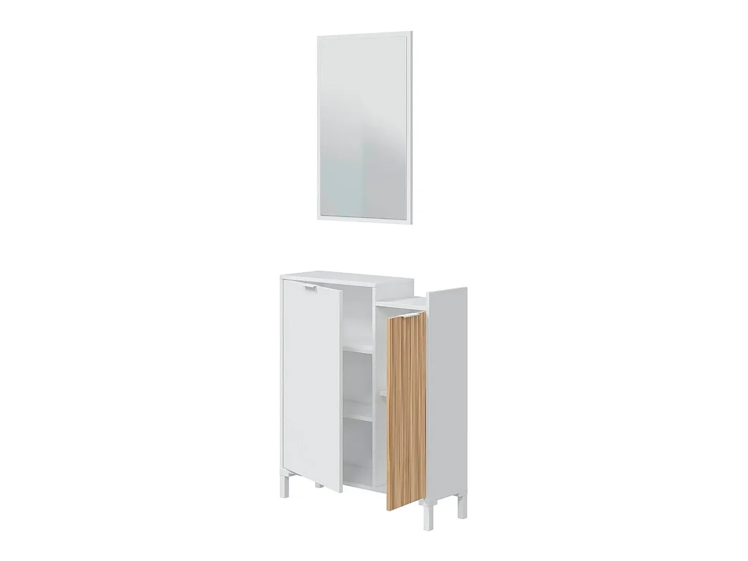 Recibidor con espejo de 91x77x24 cm con espacio de almacenaje color blanco y beige Edith