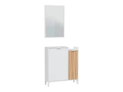 Recibidor con espejo de 91x77x24 cm con espacio de almacenaje color blanco y beige Edith