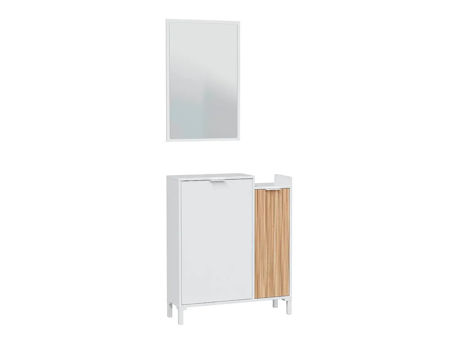 Recibidor con espejo de 91x77x24 cm con espacio de almacenaje color blanco y beige Edith