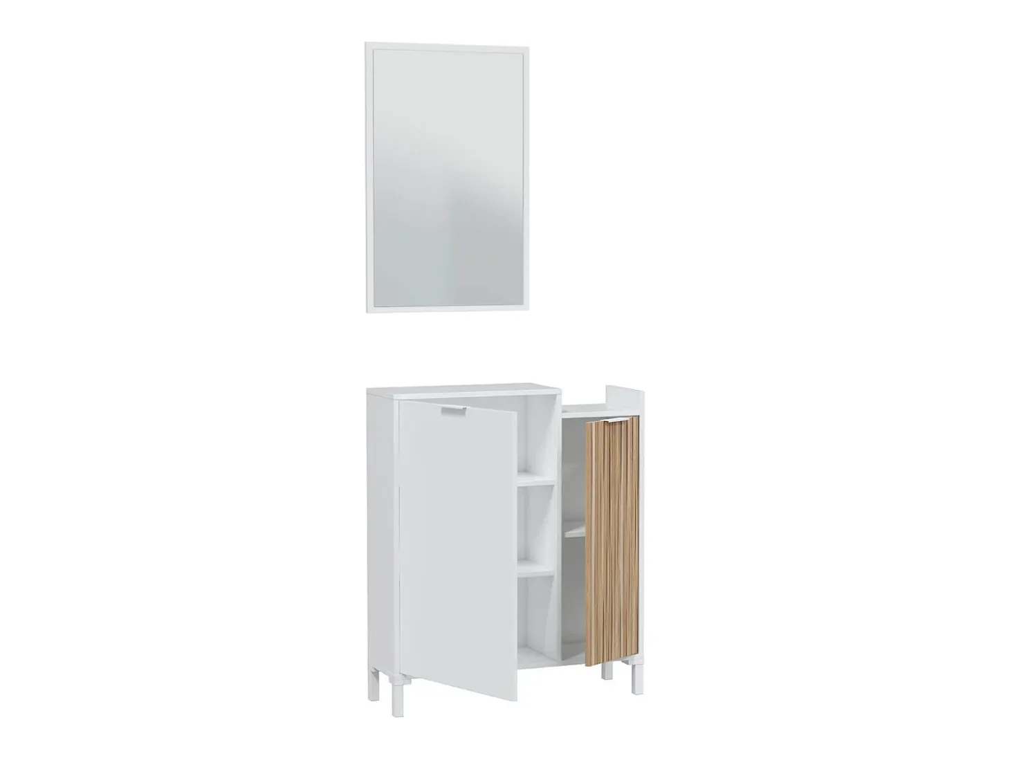 Recibidor con espejo de 91x77x24 cm con espacio de almacenaje color blanco y beige Edith