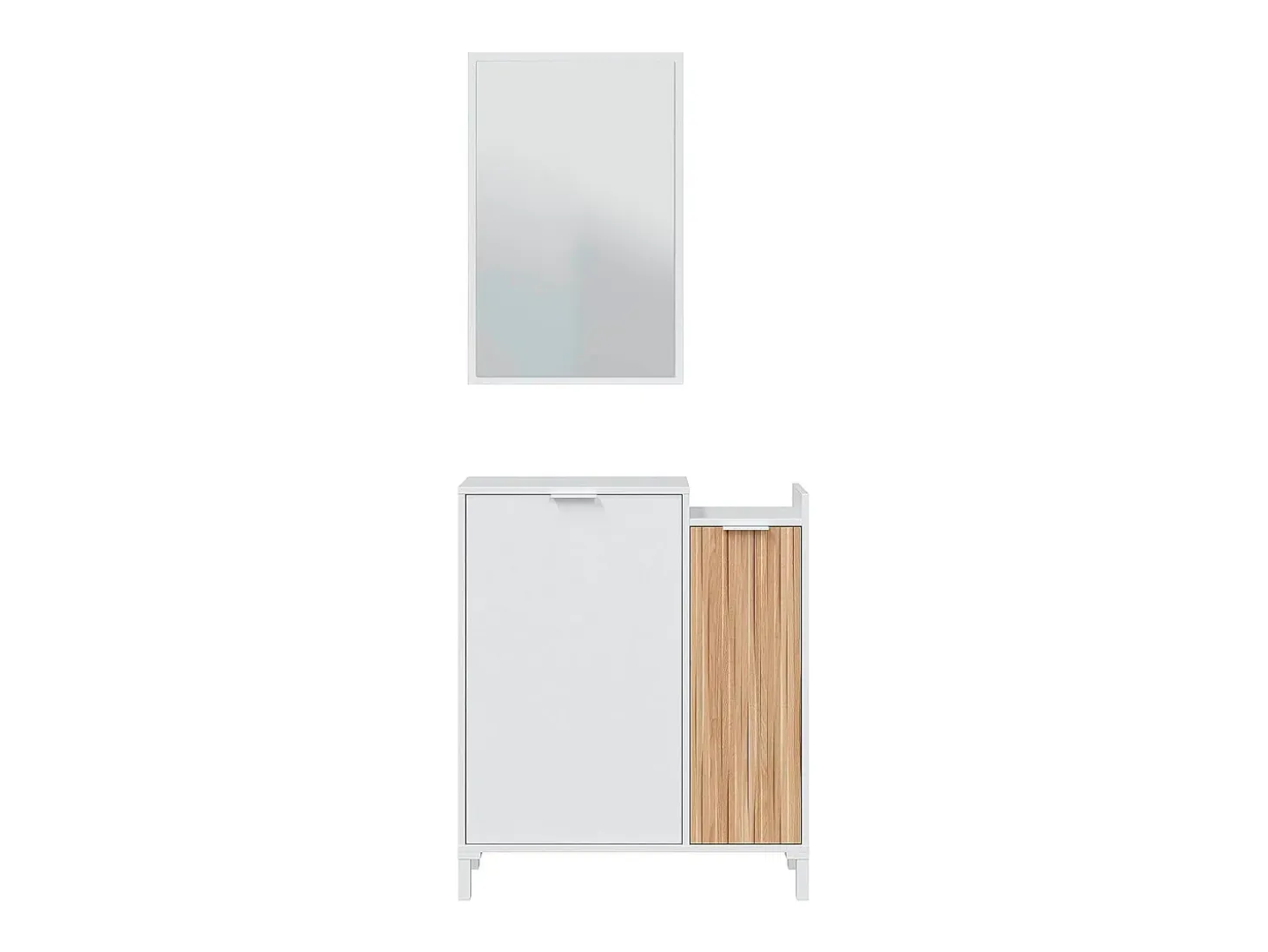 Recibidor con espejo de 91x77x24 cm con espacio de almacenaje color blanco y beige Edith