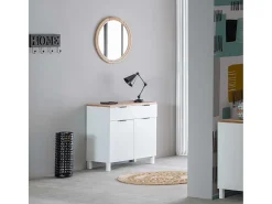 Recibidor de madera de 2 cajones y 2 puertas, blanco