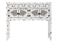 Recibidor de madera lacado blanco envejecido de 4 cajones y 4 puertas
