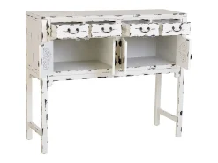 Recibidor de madera lacado blanco envejecido de 4 cajones y 4 puertas