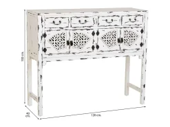 Recibidor de madera lacado blanco envejecido de 4 cajones y 4 puertas