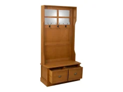 Recibidor perchero de madera con banqueta marron