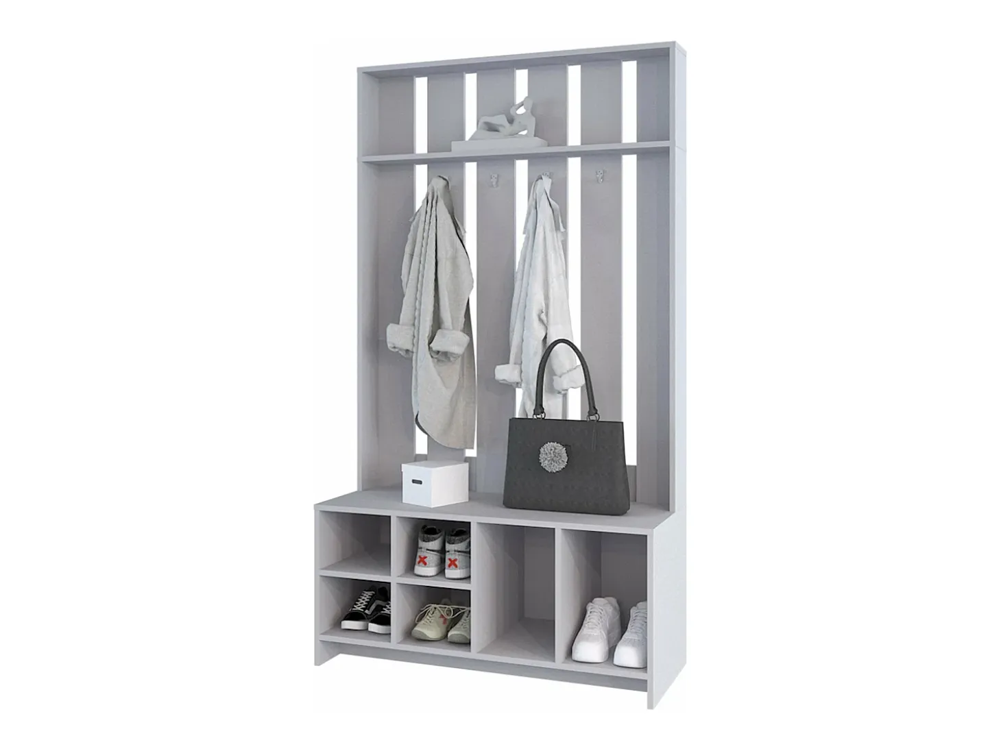 Recibidor tulcan en melamina con 8 estantes y 4 ganchos para colgar ropa , Gris , 172.6 cm X 96.8 cm X 39.3 cm