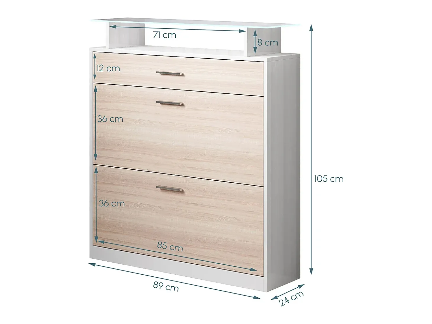 Recibidor zapatero para Entrada Pasillo en Blanco y Sonoma con LED 89x24x105cm Paola