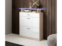 Recibidor zapatero para Entrada Pasillo en Blanco y Sonoma con LED 89x24x105cm Paola