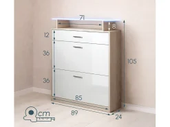 Recibidor zapatero para Entrada Pasillo en Blanco y Sonoma con LED 89x24x105cm Paola