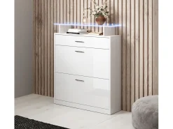 Recibidor zapatero para Entrada Pasillo en Blanco con LED 89x24x105cm Paola
