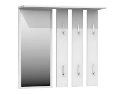 REGGY - Perchero de pared + espejo grande - 6 ganchos dobles - Estante - Mueble de entrada - 85x82x15cm