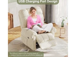 Relájate sillón de terciopelo eléctrico de sillón, silla de ocio ajustable con USB, respaldo ajustable, antiestático con reposapiés - 96x97x104cm beige beige