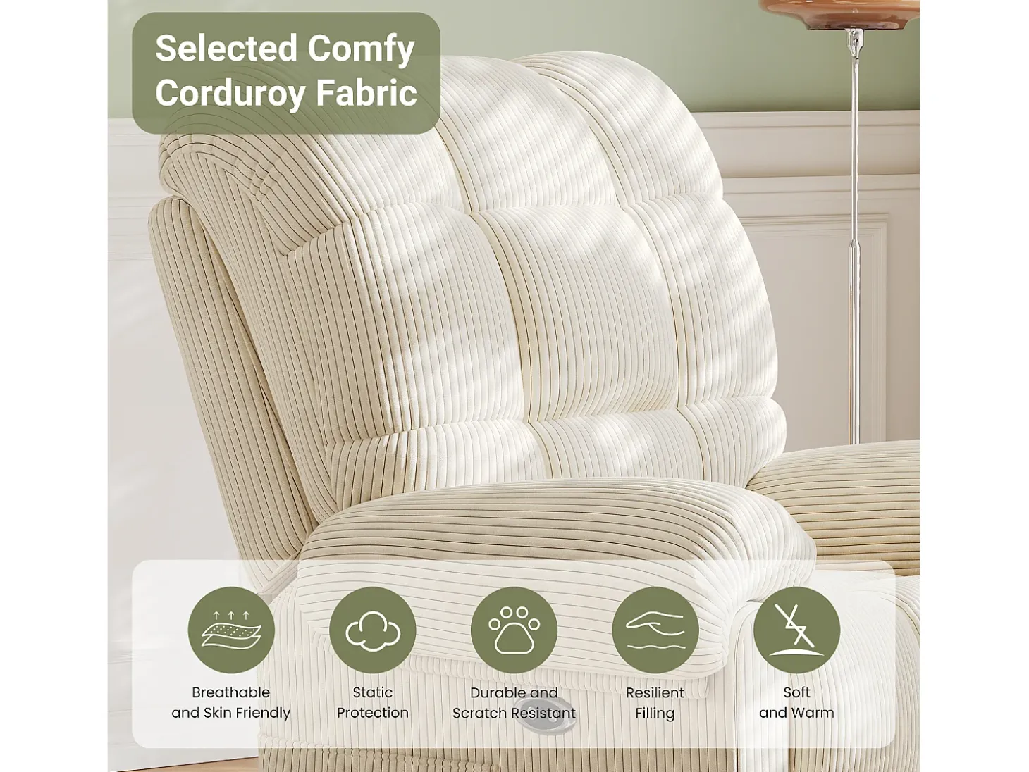 Relájate sillón de terciopelo eléctrico de sillón, silla de ocio ajustable con USB, respaldo ajustable, antiestático con reposapiés - 96x97x104cm beige beige
