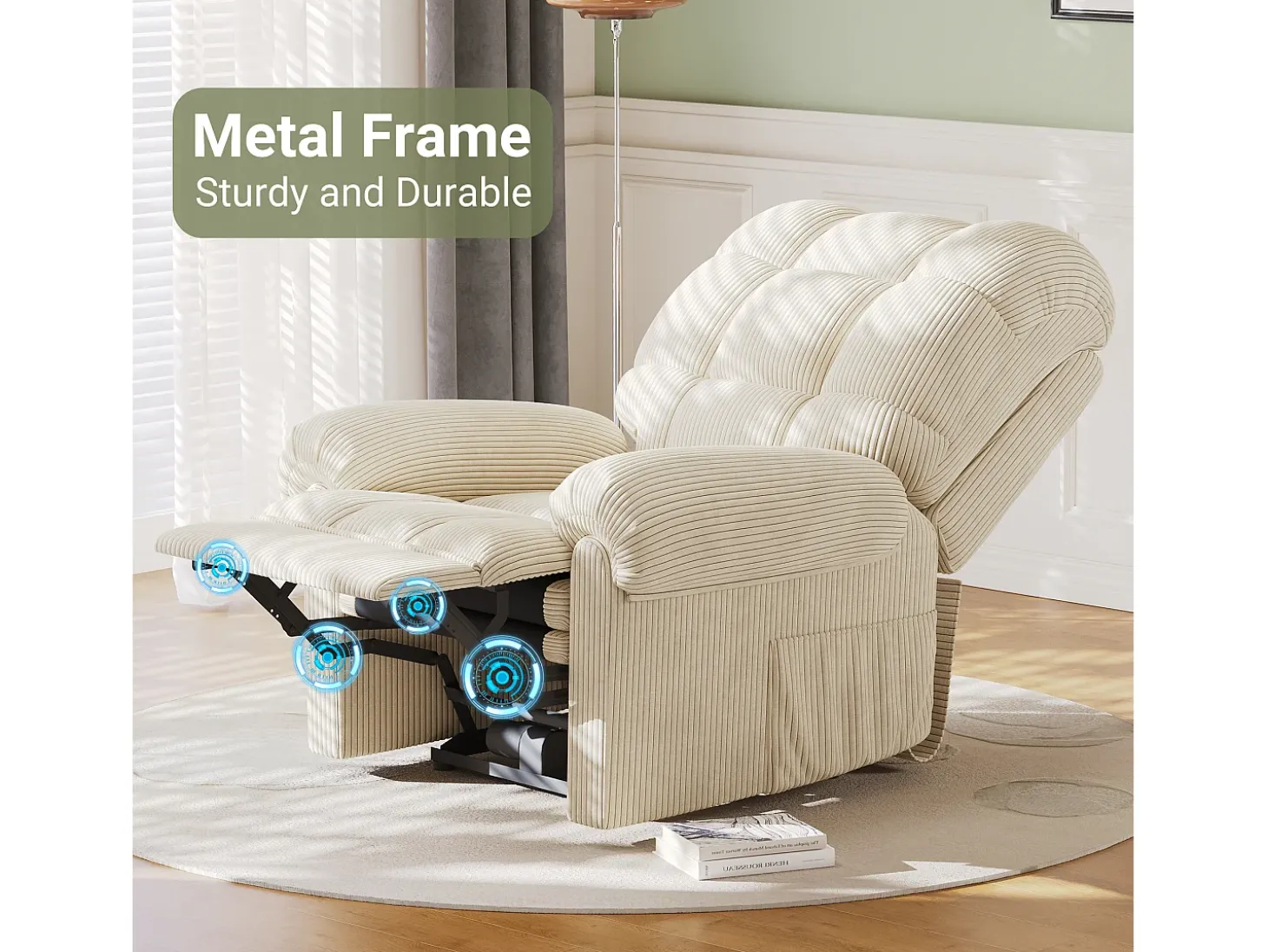 Relájate sillón de terciopelo eléctrico de sillón, silla de ocio ajustable con USB, respaldo ajustable, antiestático con reposapiés - 96x97x104cm beige beige