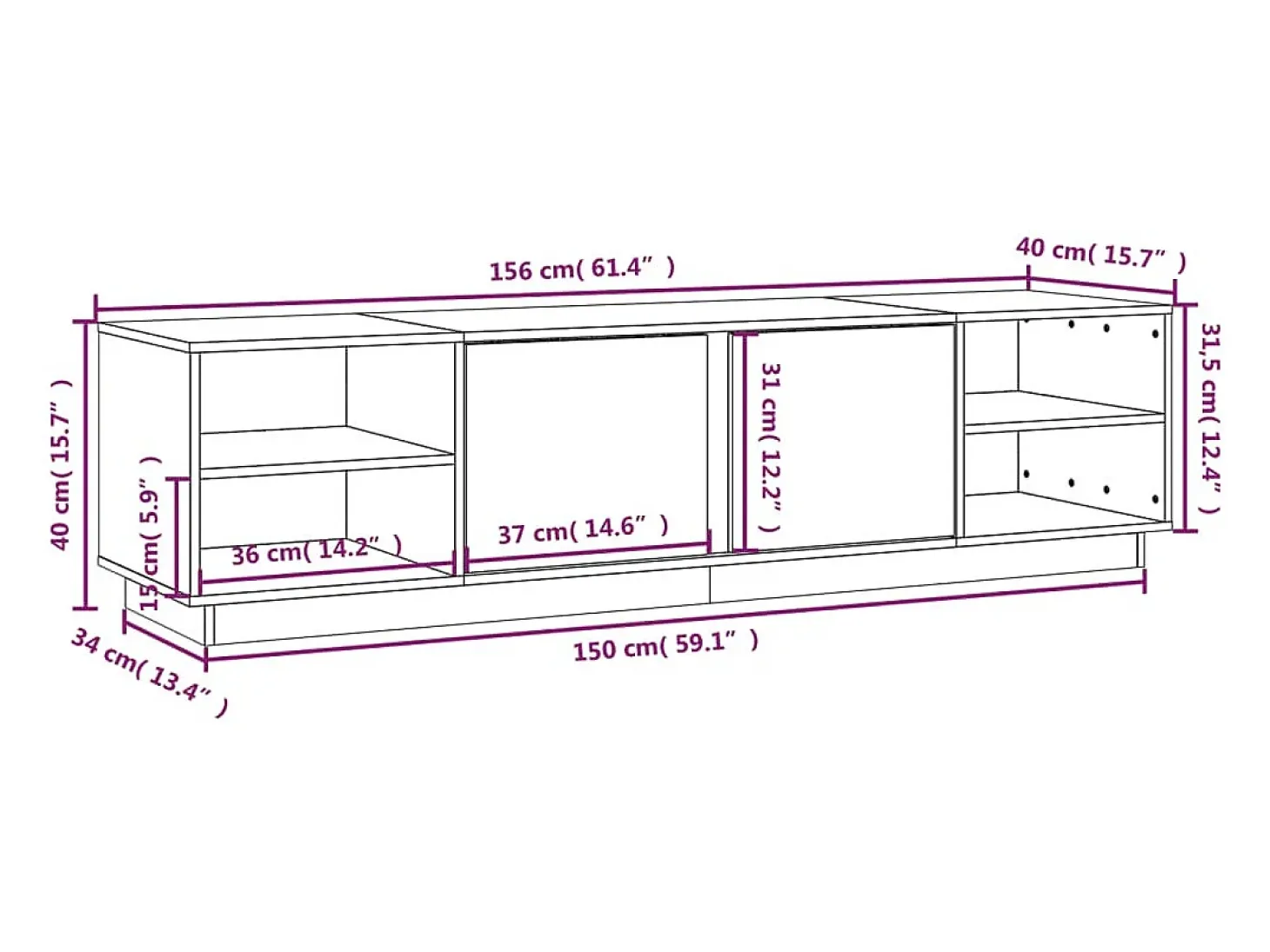 Renira Mueble de TV madera maciza de pino gris 156x40x40 cm