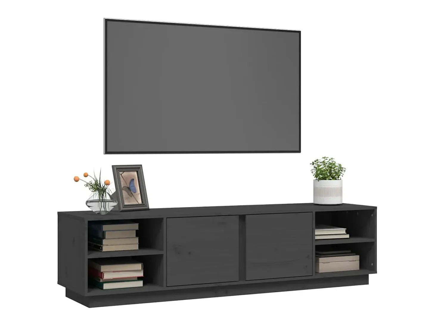 Renira Mueble de TV madera maciza de pino gris 156x40x40 cm