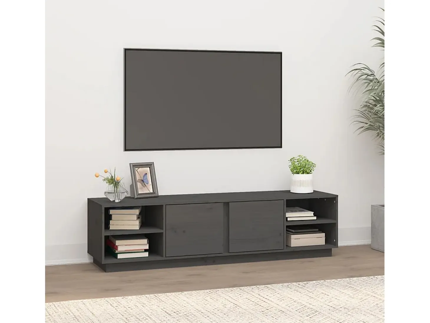Renira Mueble de TV madera maciza de pino gris 156x40x40 cm