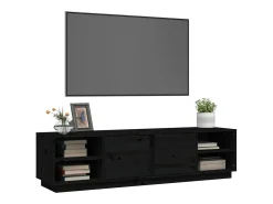 Renira Mueble de TV madera maciza de pino negro 156x40x40 cm