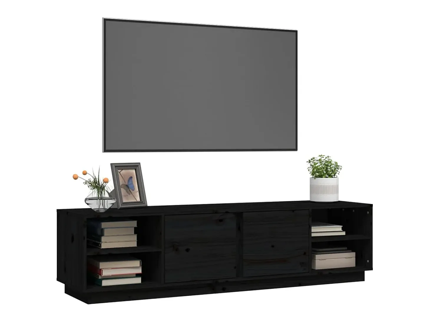Renira Mueble de TV madera maciza de pino negro 156x40x40 cm
