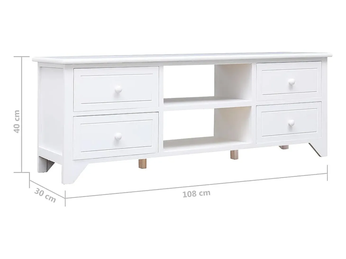 Éric-Paul-Louis Mueble para TV madera maciza de paulownia blanco 108x30x40 cm