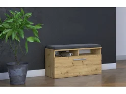 RIVI - Mueble zapatero con asiento y almacenaje - Puerta basculante - Dimensiones: 46x85x35 - 6 estantes - Artesanal