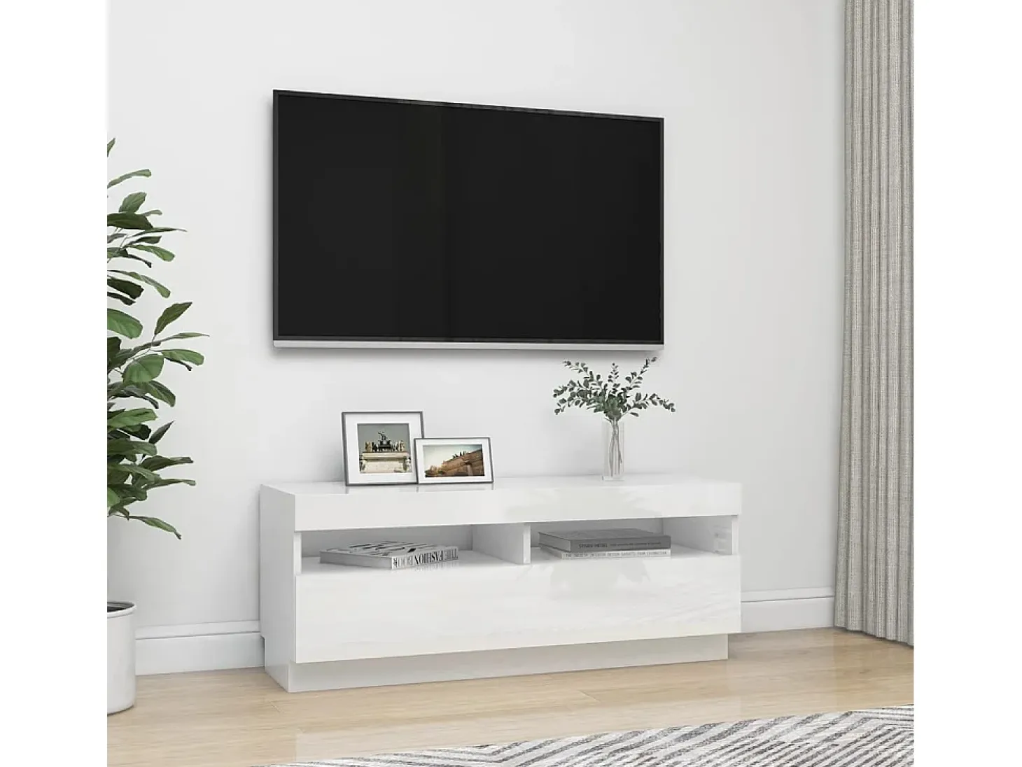 Roelant Mueble de TV con luces LED blanco brillante 100x35x40 cm