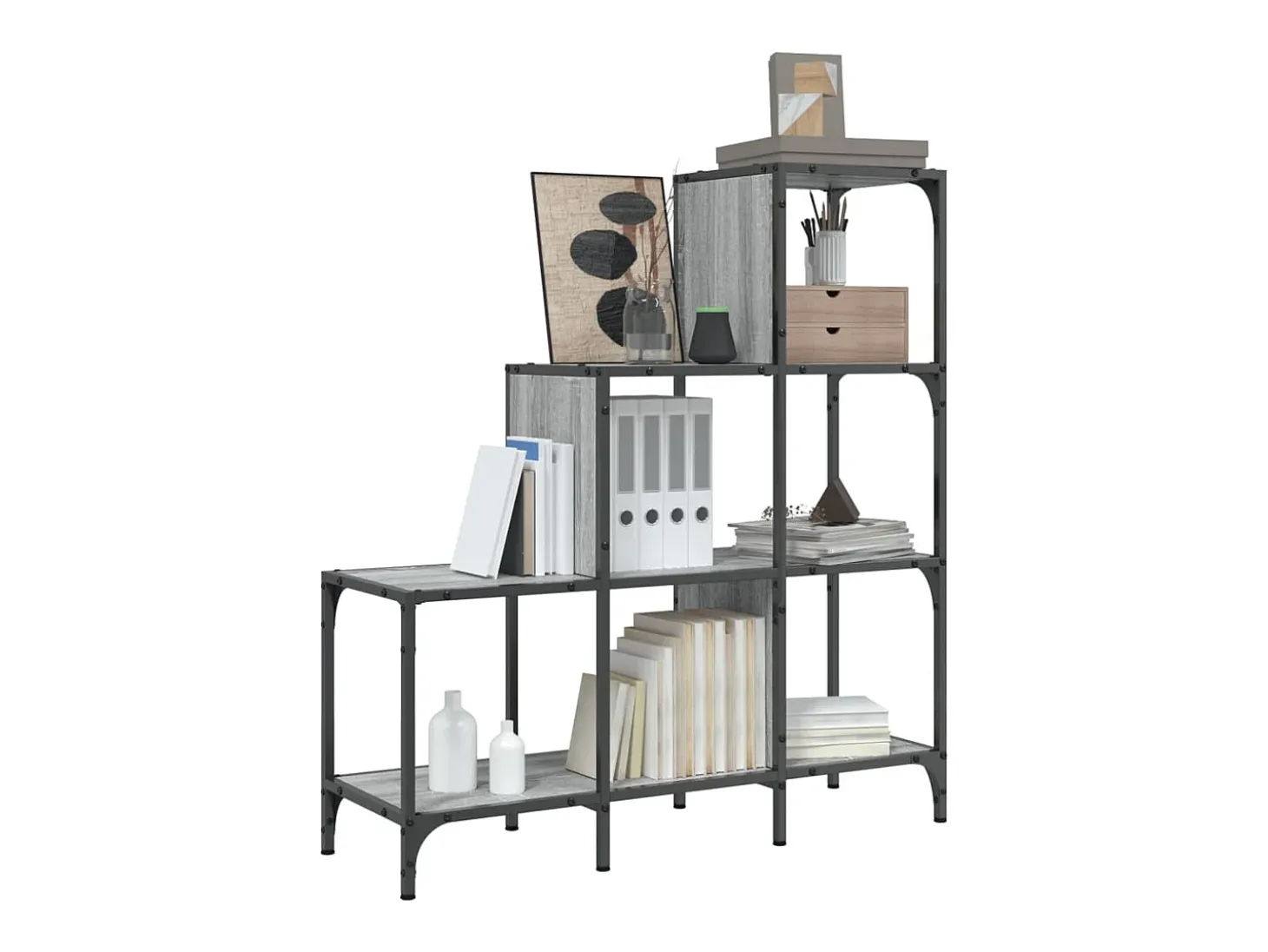 Rylanor Estantería madera ingeniería y metal gris Sonoma 92x30x102 cm