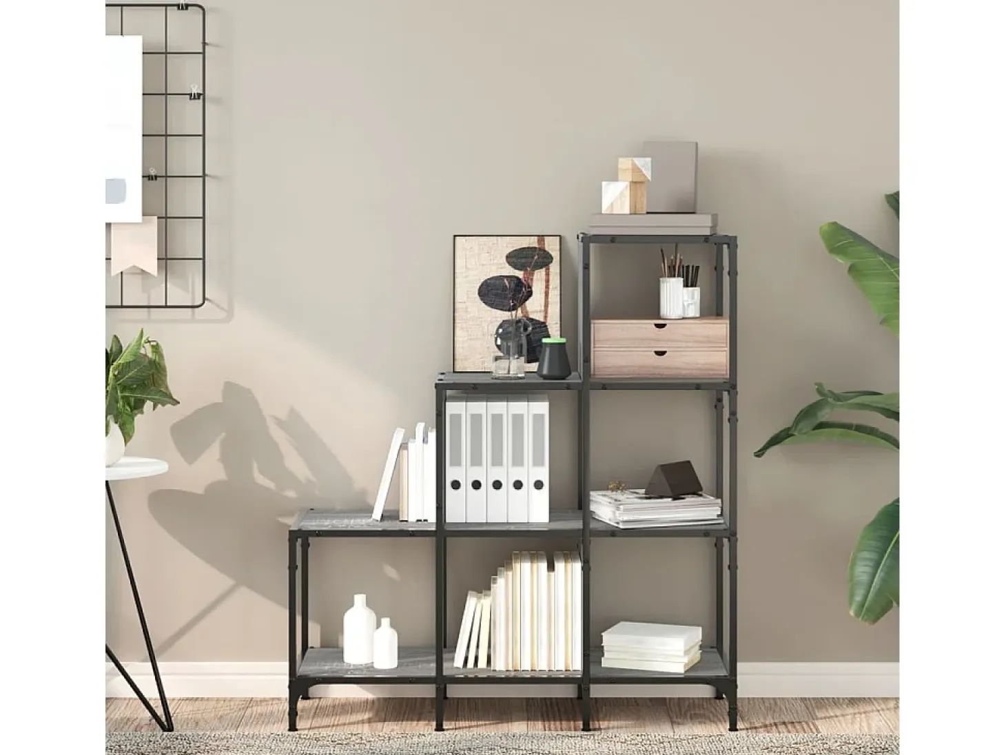 Rylanor Estantería madera ingeniería y metal gris Sonoma 92x30x102 cm