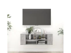 Ryno Mueble pared TV madera contrachapada gris hormigón 102x35x35 cm