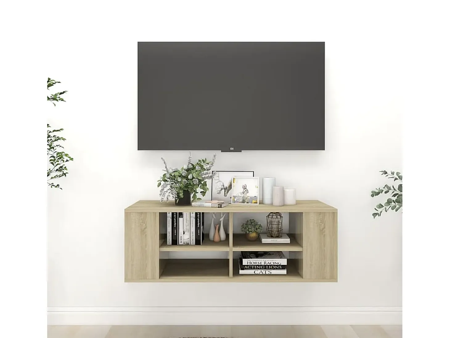 Ryno Mueble pared TV madera contrachapada roble Sonoma 102x35x35 cm