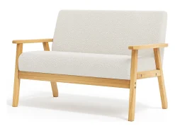 Sala de estar moderna del sofá de 2 a la plantilla, en Teddy Fleece, Wooden Sneting, beige, 107x60x76cm