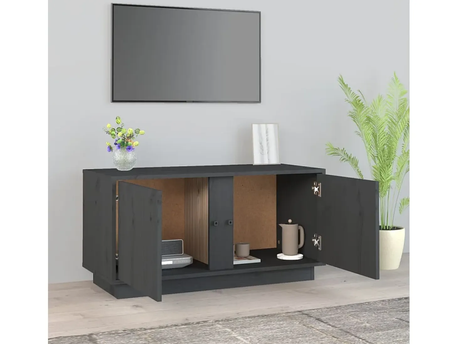 Seliron Mueble de TV madera maciza de pino gris 80x35x40,5 cm