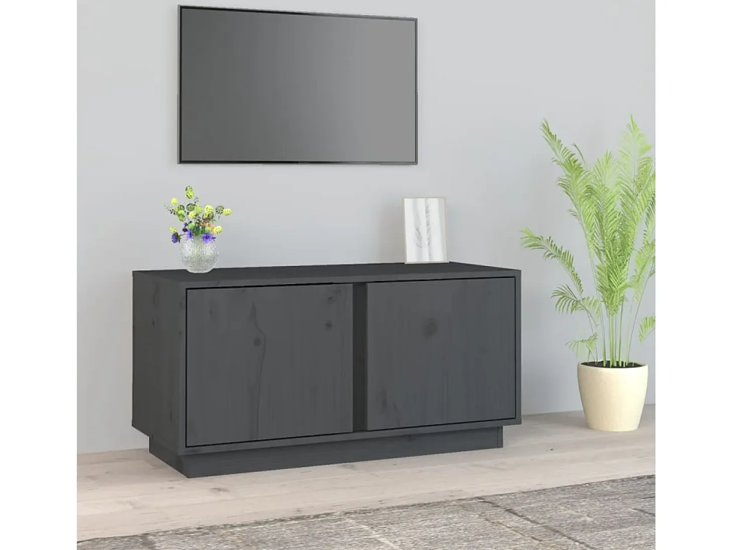 Seliron Mueble de TV madera maciza de pino gris 80x35x40,5 cm