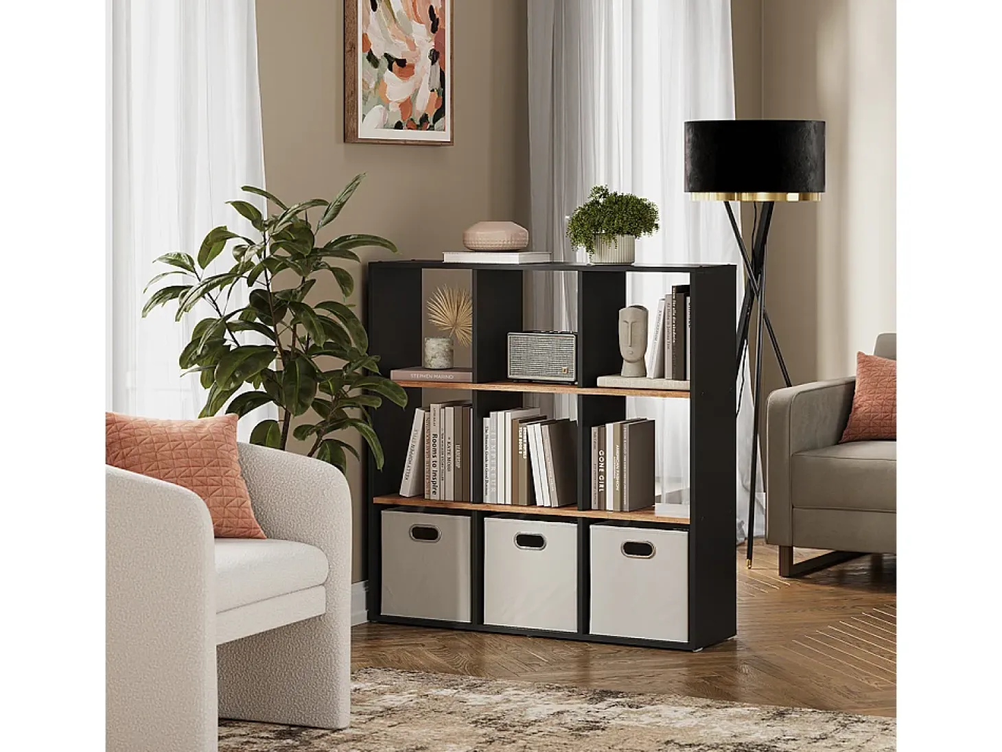 Separador de ambientes antracita/roble dorado 107.2x29x107.8 nove