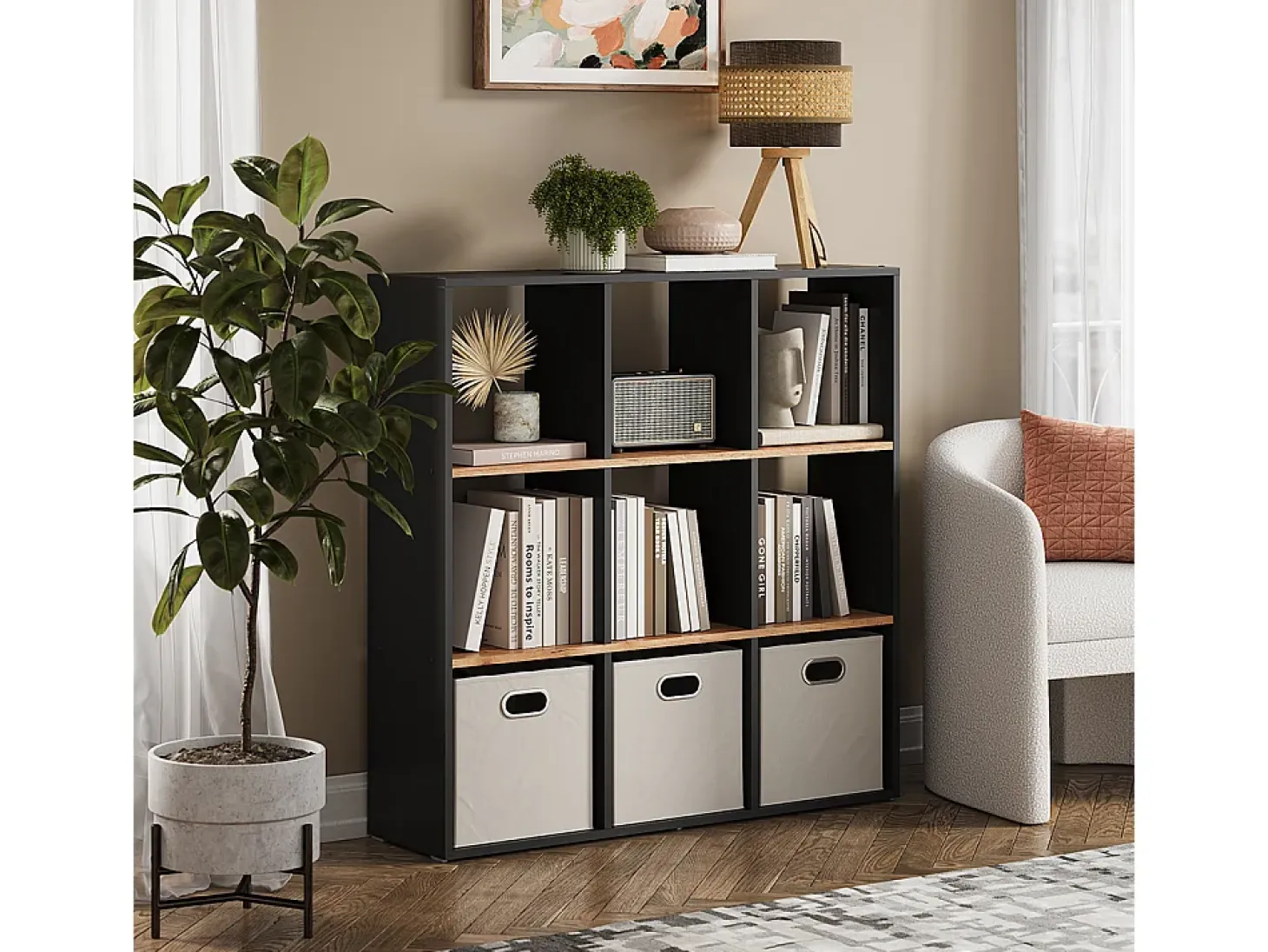 Separador de ambientes antracita/roble dorado 107.2x29x107.8 nove