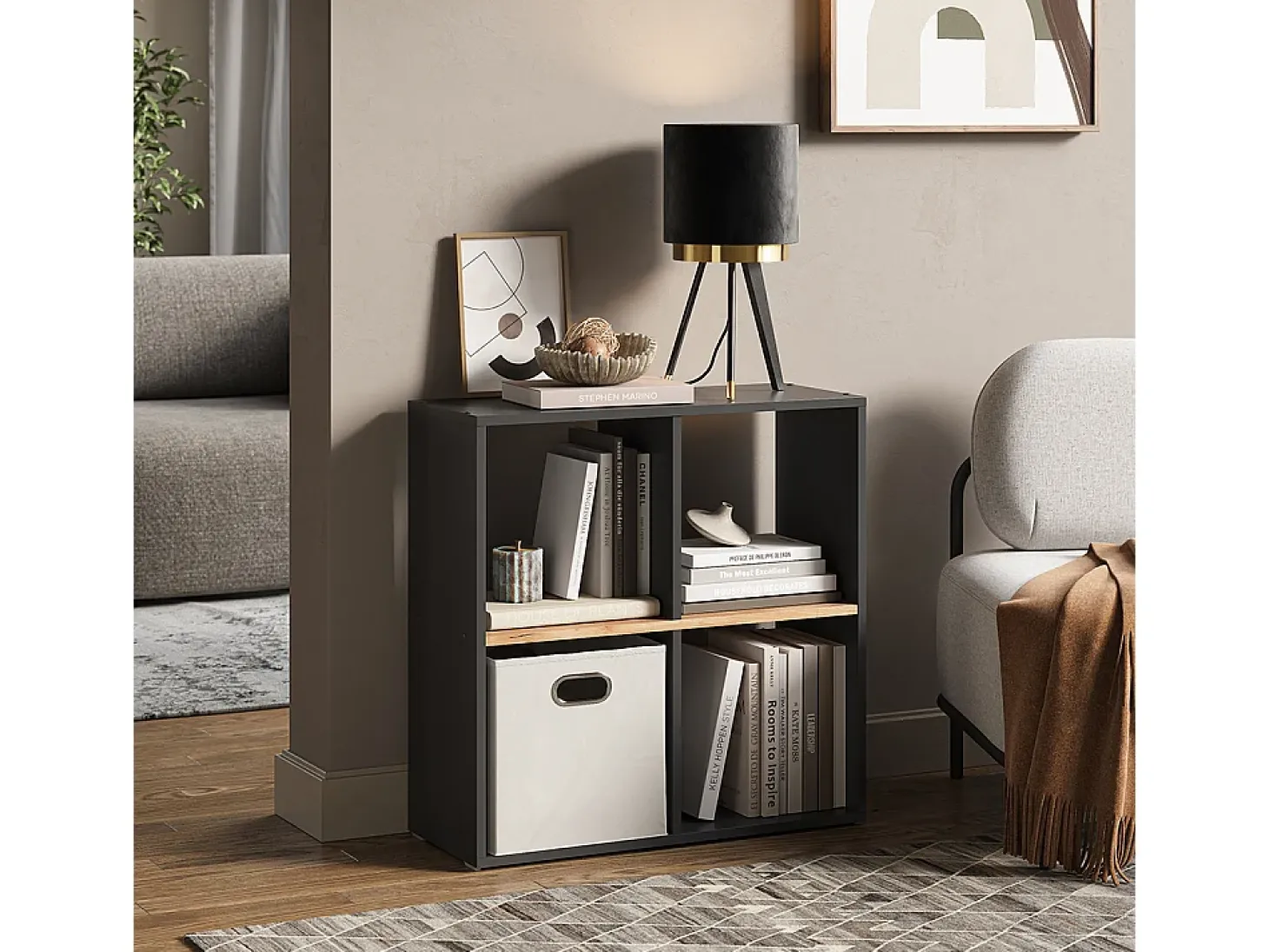 Separador de ambientes antracita/roble dorado 72x29x72.6 tetra
